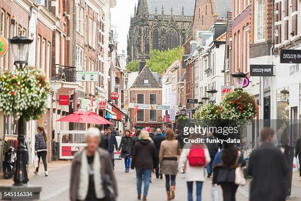 utrecht city center shopping street - downtown district stock pictures, royalty-free photos & images
