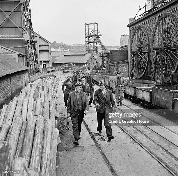 Miners in a Welsh mining town, probably in Monmouthshire in south-eastern Wales, 1955.