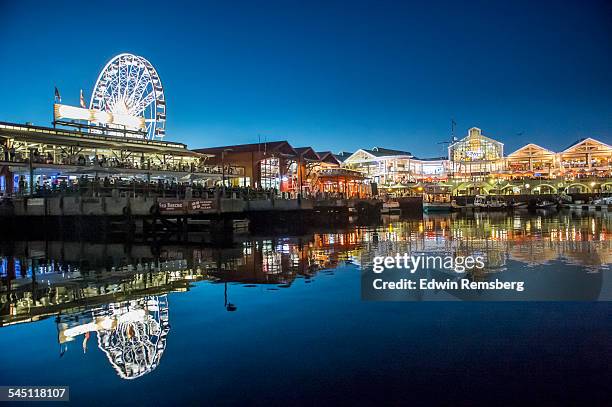 city lights of cape town at night - waterfront stock pictures, royalty-free photos & images