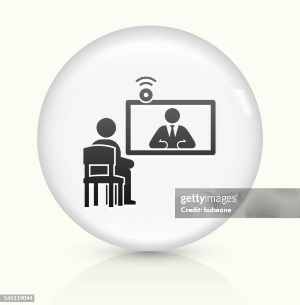 online interview icon on white round vector button - interview camera stock illustrations