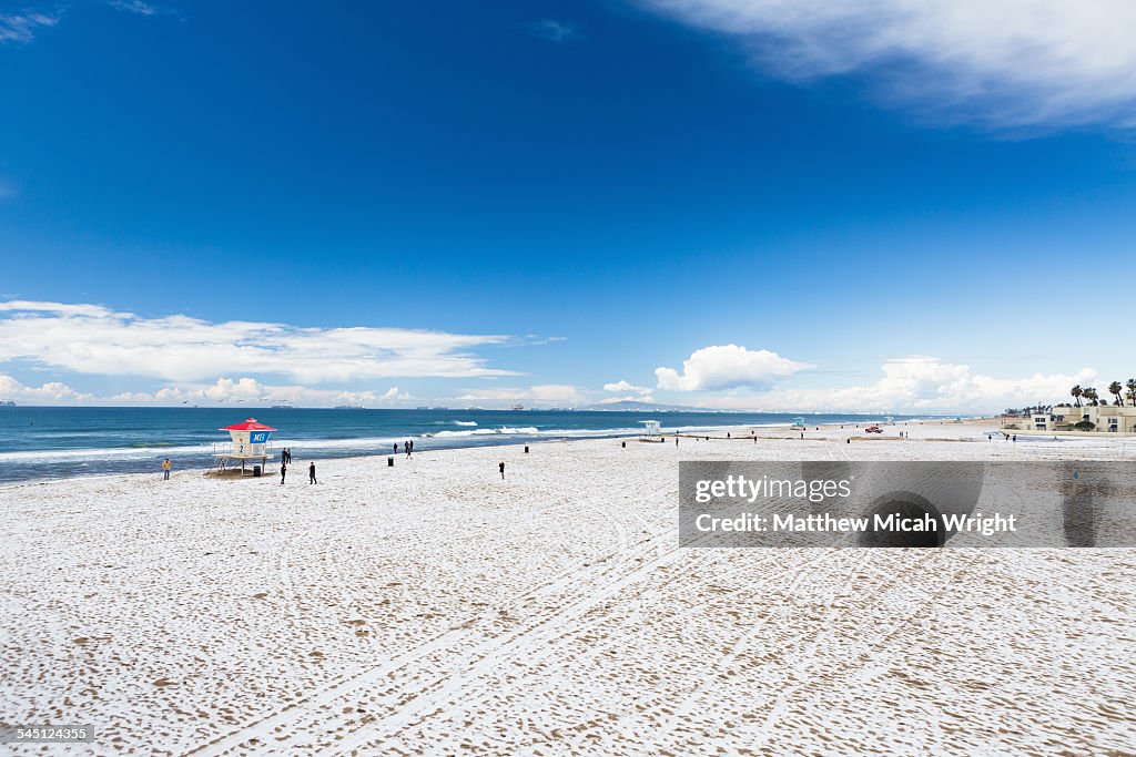 This beach city blanked in what looks like snow.