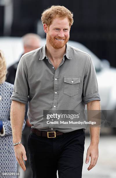 Prince Harry visits the Blair Project at the Three Sisters Raceway during a day of engagements on July 5, 2016 in Wigan, England.