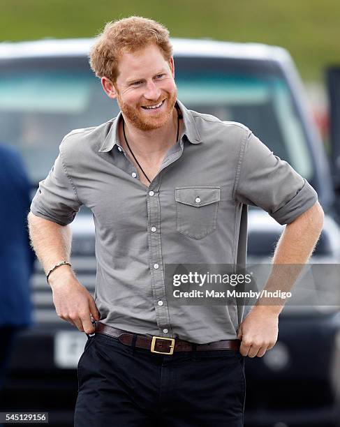 Prince Harry visits the Blair Project at the Three Sisters Raceway during a day of engagements on July 5, 2016 in Wigan, England.