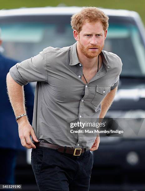 Prince Harry visits the Blair Project at the Three Sisters Raceway during a day of engagements on July 5, 2016 in Wigan, England.