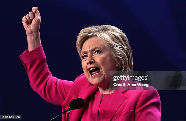 Democratic presidential candidate Hillary Rodham Clinton addresses the 95th Representative Assembly of the National Education Association July 5,...