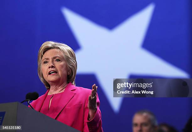 Democratic presidential candidate Hillary Rodham Clinton addresses the 95th Representative Assembly of the National Education Association July 5,...