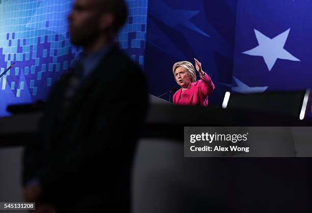 Democratic presidential candidate Hillary Rodham Clinton addresses the 95th Representative Assembly of the National Education Association July 5,...