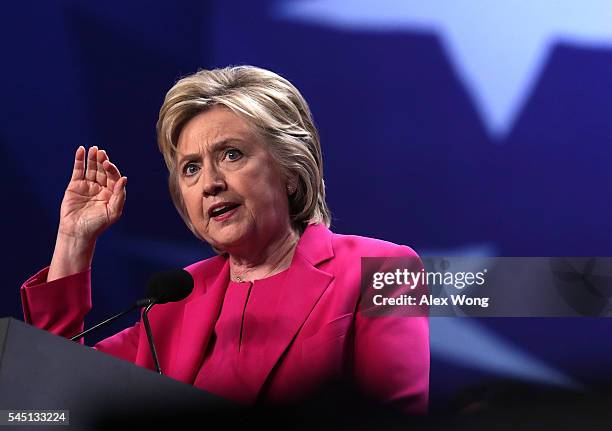 Democratic presidential candidate Hillary Rodham Clinton addresses the 95th Representative Assembly of the National Education Association July 5,...