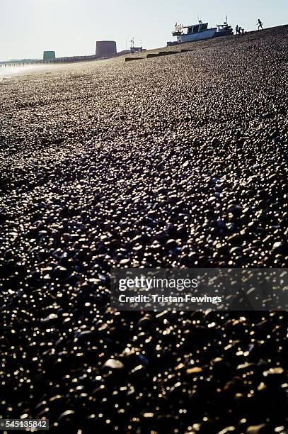 The shingle beach and Martello Towers at Hythe, Romney Marsh on September 29th, 2011 in New Romney, England. This image is from a series exploring...