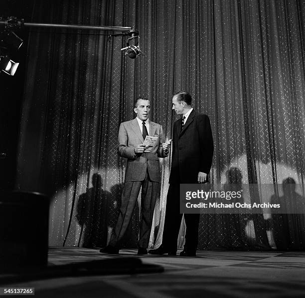 Host Ed Sullivan talks about the 20th Anniversary of A.P. Photo Wire service on the "Toast of the Town" show hosted by Ed Sullivan at the Maxine...