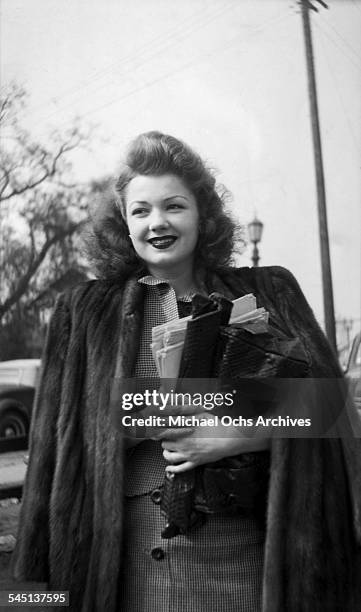 Actress Anne Baxter arrives to the back lot in Los Angeles, California.
