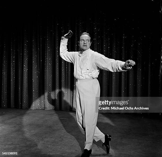 Bob Hope performs "Sand Dance" routine during the 7th Anniversary Show of the "Toast of the Town" show hosted by Ed Sullivan at the Maxine Elliott...