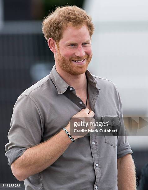 Prince Harry visits The Blair Project at Three Sisters Raceway on July 5, 2016 in Wigan, England.