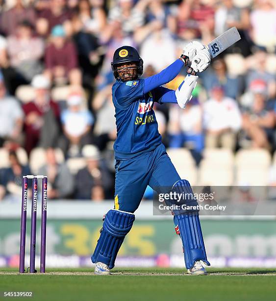 Dinesh Chandimal of Sri Lanka bats during the Natwest International T20 match between England and Sri Lanka at Ageas Bowl on July 5, 2016 in...