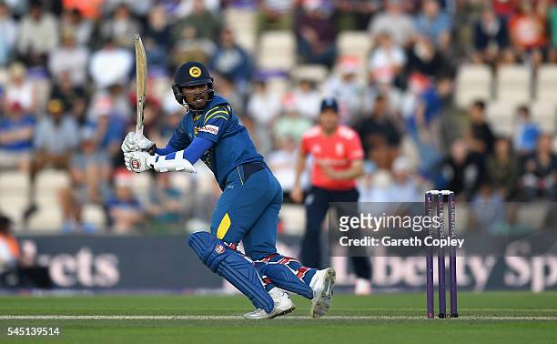 Dinesh Chandimal of Sri Lanka bats during the Natwest International T20 match between England and Sri Lanka at Ageas Bowl on July 5, 2016 in...