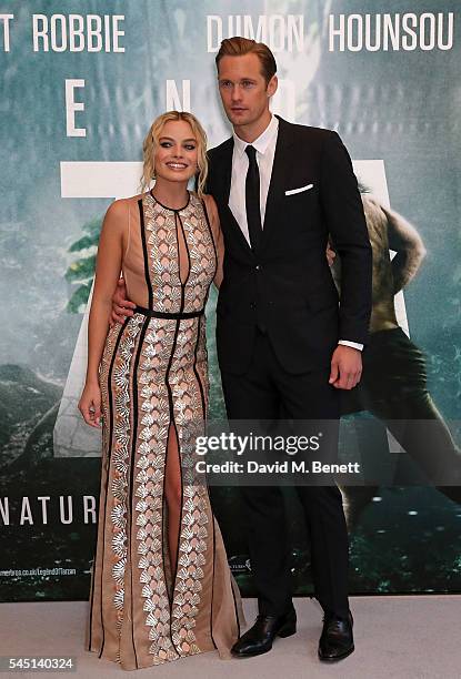 Margot Robbie and Alexander Skarsgard attend the European Premiere of "The Legend Of Tarzan" at Odeon Leicester Square on July 5, 2016 in London,...