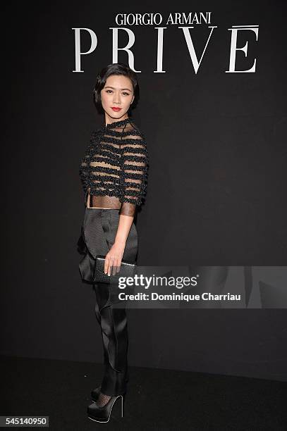 Zhang Zilin attends the Giorgio Armani Prive Haute Couture Fall/Winter 2016-2017 show as part of Paris Fashion Week on July 5, 2016 in Paris, France.