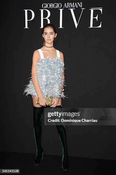 Helena Gatsby attends the Giorgio Armani Prive Haute Couture Fall/Winter 2016-2017 show as part of Paris Fashion Week on July 5, 2016 in Paris,...