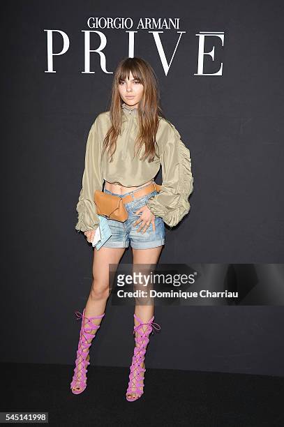 Doina Ciobanu attends the Giorgio Armani Prive Haute Couture Fall/Winter 2016-2017 show as part of Paris Fashion Week on July 5, 2016 in Paris,...