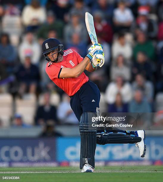 Jos Buttler of England bats during the Natwest International T20 match between England and Sri Lanka at Ageas Bowl on July 5, 2016 in Southampton,...