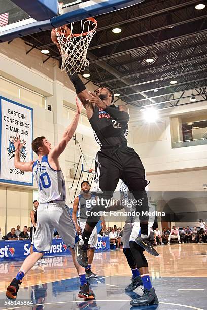 Branden Dawson of Los Angeles Clippers shoots the ball against the New York Knicks during the 2016 Summer League at the Amway Center on July 5, 2016...