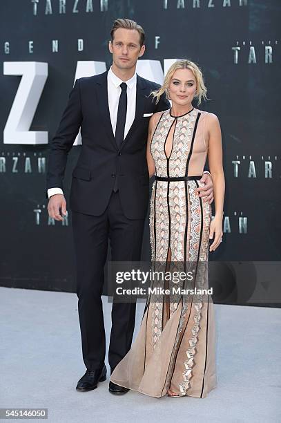 Alexander Skarsgard and Margot Robbie attend the European premiere of "The Legend Of Tarzan" at Odeon Leicester Square on July 5, 2016 in London,...