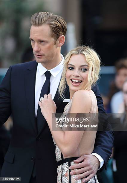Alexander Skarsgard and Margot Robbie attend the European premiere of "The Legend Of Tarzan" at Odeon Leicester Square on July 5, 2016 in London,...