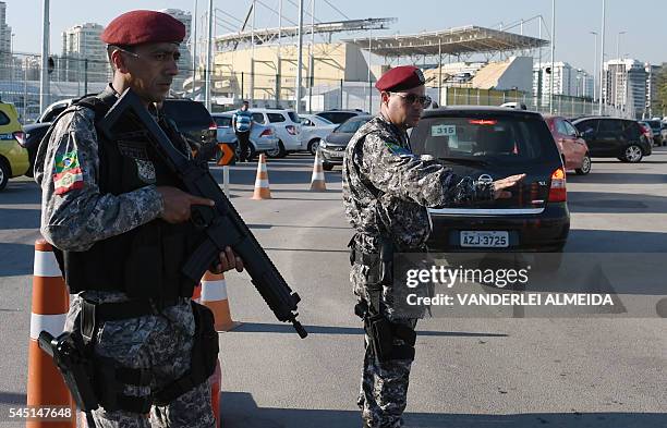 Checkpoint at the Olympic Village in Rio de Janeiro, Brazil on July 5, 2016 during the ceremony to hand over the security of the Olympic and...