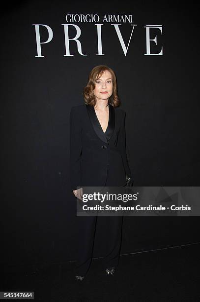 Isabelle Huppert attends the Giorgio Armani Prive Haute Couture Fall/Winter 2016-2017 show as part of Paris Fashion Week on July 5, 2016 in Paris,...