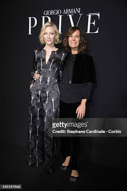 Cate Blanchett and Roberta Armani attend the Giorgio Armani Prive Haute Couture Fall/Winter 2016-2017 show as part of Paris Fashion Week on July 5,...