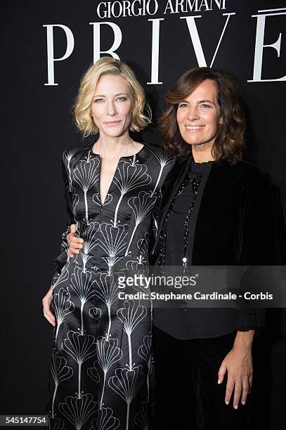 Cate Blanchett and Roberta Armani attend the Giorgio Armani Prive Haute Couture Fall/Winter 2016-2017 show as part of Paris Fashion Week on July 5,...