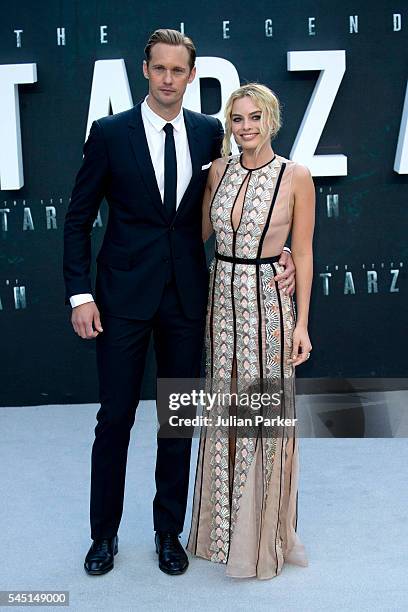 Alexander Skarsgard and Margot Robbie attend the European premiere of 'The Legend Of Tarzan' at Odeon Leicester Square on July 5, 2016 in London,...