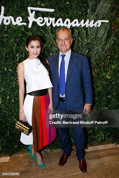 Praya Lundberg and Leonardo Ferragamo attend the Re Opening of Salvatore Ferragamo Boutique at Avenue Montaigne on July 5, 2016 in Paris, France.