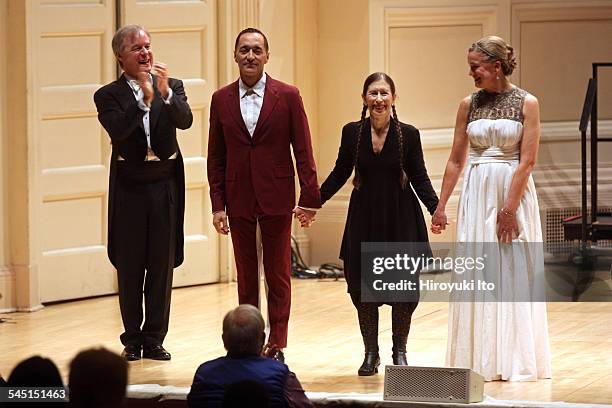 St. Louis Symphony performing at Carnegie Hall on Friday night, March 20, 2015.This image:From left, the conductor David Robertson, the baritone Theo...