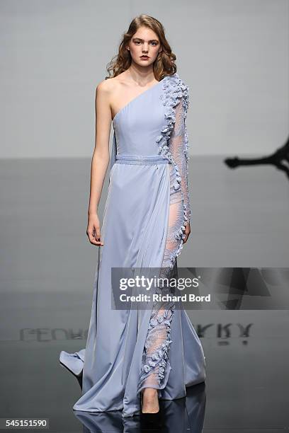 Model walks the runway during the Georges Chakra Haute Couture Fall/Winter 2016-2017 show as part of Paris Fashion Week on July 5, 2016 in Paris,...