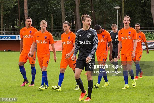 The players of The Netherlands U19 after the teamphoto during a training session of Netherlands U19 at July 5, 2016 in Heelsum, The Netherlands.