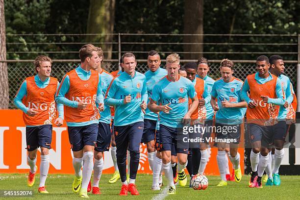 The players of The Netherlands U19 at the training during a training session of Netherlands U19 at July 5, 2016 in Heelsum, The Netherlands.