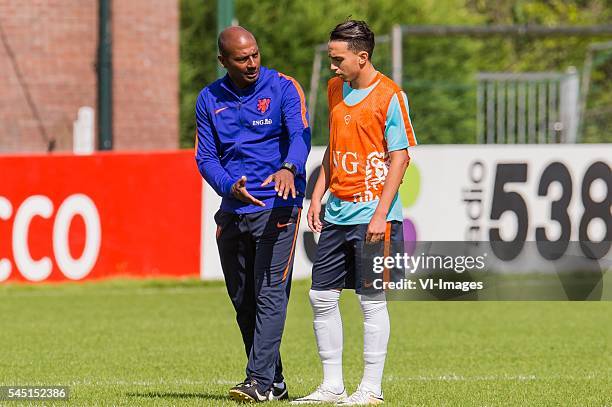 Coach Aron Winter of The Netherlands U19, Adelhak Nouri of The Netherlands U19 during a training session of Netherlands U19 at July 5, 2016 in...