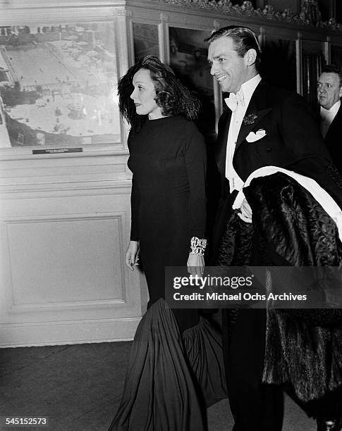 Actress Marlene Dietrich and actor Douglas Fairbanks, Jr. Attend an event in Los Angeles, California.