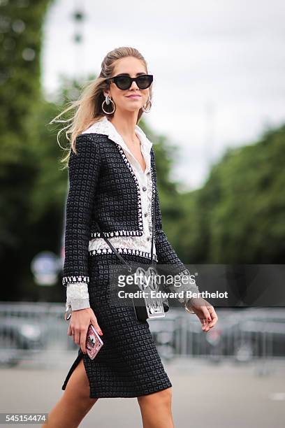 Chiara Ferragni is seen, after the Chanel show, during Paris Fashion Week Haute Couture F/W 2016/2017, on July 5, 2016 in Paris, France.