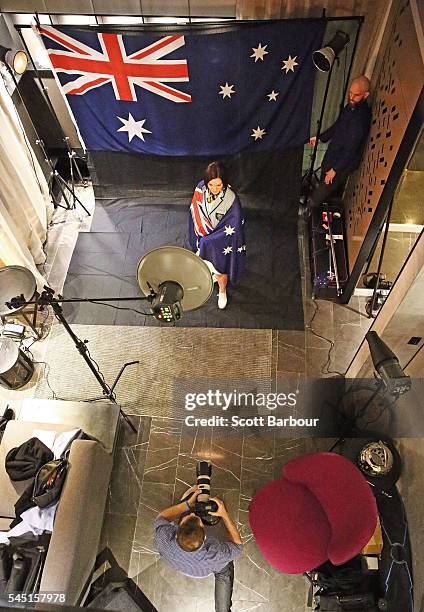 Australian athlete Anna Meares poses for Getty Images photographer Michael Dodge at the Stamford Plaza during a portrait session after being...