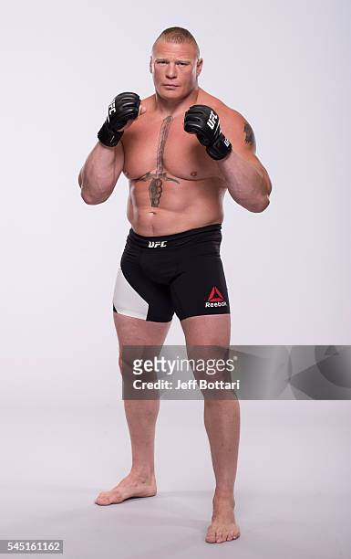 Brock Lesnar of Canada poses for a portrait during a UFC photo session at the Monte Carlo Resort and Casino on July 5, 2016 in Las Vegas, Nevada.