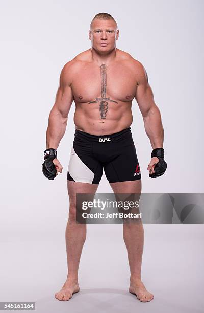 Brock Lesnar of Canada poses for a portrait during a UFC photo session at the Monte Carlo Resort and Casino on July 5, 2016 in Las Vegas, Nevada.