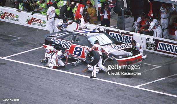 Rick Wilson driver of the Snickers Ford, pits during the Daytona 500 at Daytona International Speedway on February 16, 1992 in Daytona Beach, Florida.