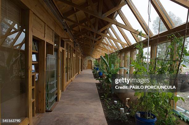 General view of the glasshouse of the auto-sustainable elementary school in Jaureguiberry -80km east of Montevideo- Uruguay on June 17, 2016. Led by...