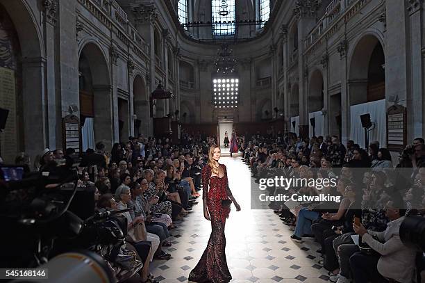 Model walks the runway at the Alexis Mabille Autumn Winter 2016 fashion show during Paris Haute Couture Fashion Week on July 5, 2016 in Paris, France.