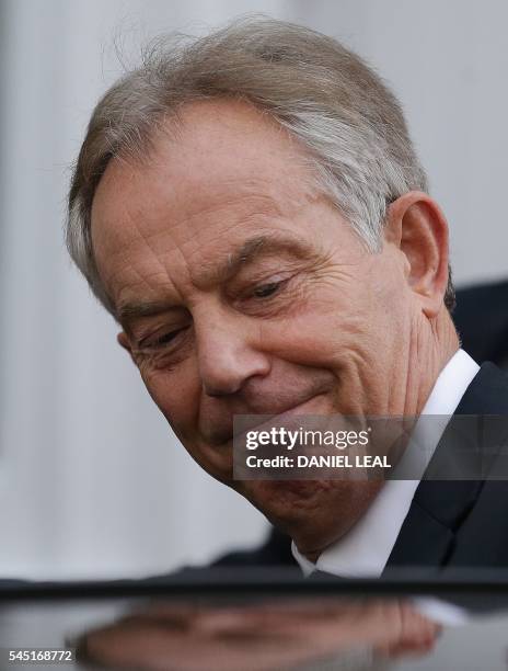 Former British Prime Minister Tony Blair leaves his home in London on July 6, 2016. - The official inquiry into Britain's role in the Iraq war...