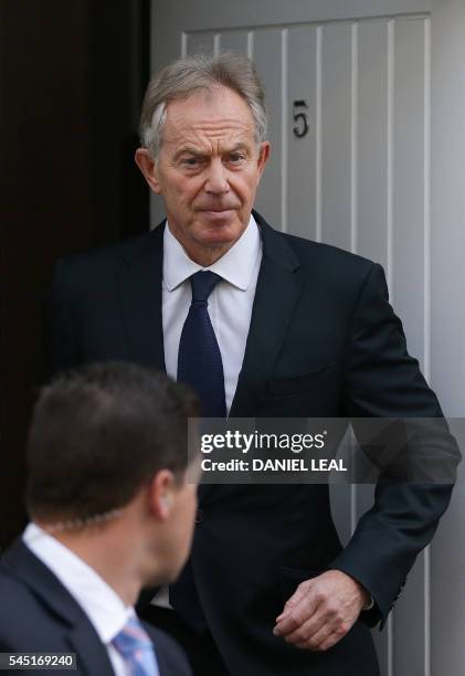 Former British Prime Minister Tony Blair leaves his home in London on July 6, 2016. - The official inquiry into Britain's role in the Iraq war...