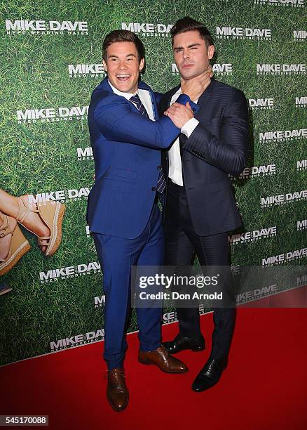 Zac Efron and Adam Devine attends the Mike And Dave Need Wedding Dates fan premiere at Event Cinemas Parramatta on July 6, 2016 in Sydney, Australia.