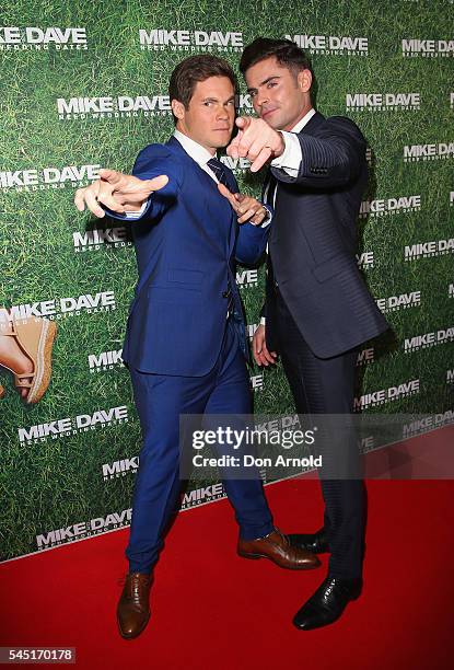 Zac Efron and Adam Devine attends the Mike And Dave Need Wedding Dates fan premiere at Event Cinemas Parramatta on July 6, 2016 in Sydney, Australia.